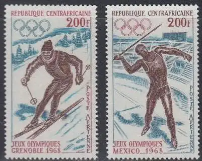 Zentralafrikan.Rep. Mi.Nr. 158-59 Olympia 1968 Grenoble und Mexiko (2 Werte)