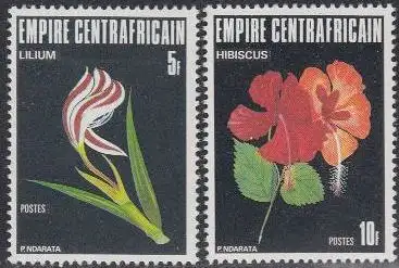 Zentralafrikan.Rep. Mi.Nr. 507-08 Flora, Lilie und Hibiskus (2 Werte)