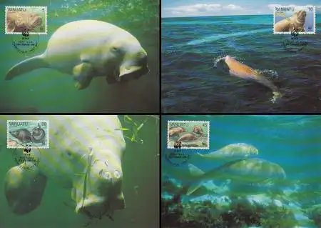 Vanuatu Mi.Nr. 782-85 Weltweiter Naturschutz, Dugong (4 Maximumkarten)