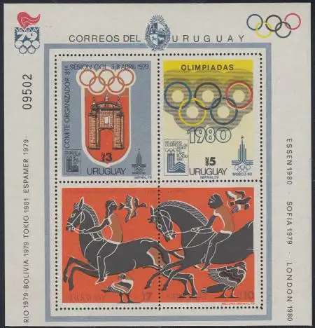 Uruguay Mi.Nr. Block 41 Olympische Spiele 1980 Lake Placid und Moskau 