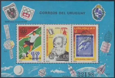 Uruguay Mi.Nr. Block 29 Fußball-WM 78, Olympia 76, 100J. Telefon, 100J. UPU 