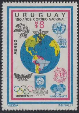 Uruguay Mi.Nr. 1465 UREXPO 77, 150J. urug. Post, 50J. Philatelistenklub (8)