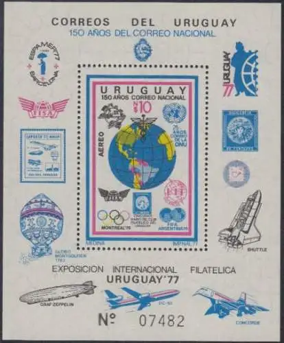 Uruguay Mi.Nr. Block 35 UREXPO 77, 150J. urug. Post, 50J. Philatelistenklub 