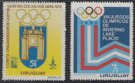 Uruguay Mi.Nr. 1522-23 Olympische Spiele 1980 Lake Placid und Moskau (2 Werte)