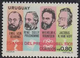 Uruguay Mi.Nr. 1435 Nobelpreisträger Behring, Prudhomme, Röntgen, t’Hoff (0,80)