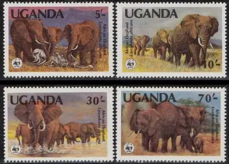 Uganda Mi.Nr. 361-64A Weltweiter Naturschutz, Afrik. Elefant (4 Werte)