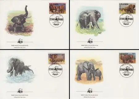 Uganda Mi.Nr. 361-64A Weltweiter Naturschutz, Afrik. Elefant (4 Briefe)