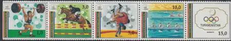 Turkmenistan Mi.Nr. Zdr.15-19 Olympia 1992 Barcelona, u.a. Springreiten