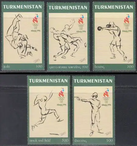 Turkmenistan Mi.Nr. 60-64 Olympia 1996 Atlanta (5 Werte)