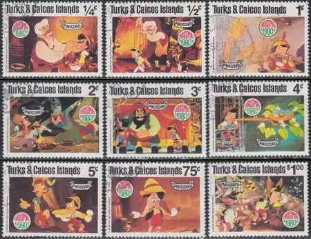 Turks- u.Caicos-Inseln Mi.Nr. 503-11 Weihnachten, Pinocchio (9 Werte)