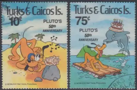 Turks- u.Caicos-Inseln Mi.Nr. 524-25 50J.Walt-Disney-Figur Pluto (2 Werte)