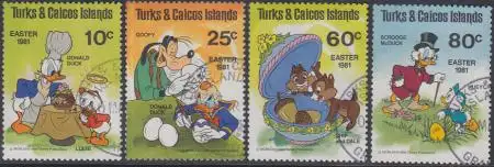 Turks- u.Caicos-Inseln Mi.Nr. 532-35 Ostern, Walt-Disney-Figuren (4 Werte)