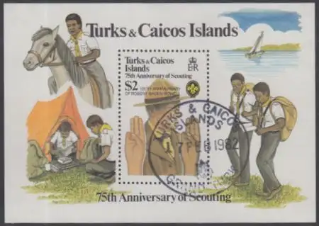 Turks- u.Caicos-Inseln Mi.Nr. Block 36 75Jahre Pfadfinder, Lord Baden-Powell