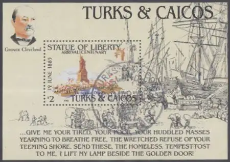 Turks- u.Caicos-Inseln Mi.Nr. Block 56 100.T.tag Ankunft d.Freiheitsstatue