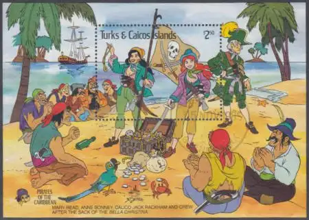 Turks- u.Caicos-Inseln Mi.Nr. Block 63 Disneyland, W.Disney-Fig. Read+Bonney