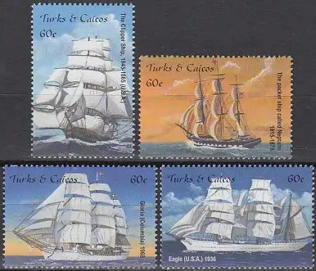 Turks- u.Caicos-Inseln Mi.Nr. 1576-79 Segelschiffe aus aller Welt (4 Werte)