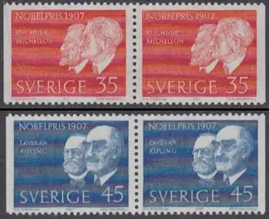 Schweden Mi.Nr. 596-97Dl/Dr Nobelpr. Buchner Michelson Laveran Kipling (2 Paare)