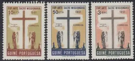 Port.Guinea Mi.Nr. 277-79 Ausstellung von Missionskunst, Kreuz und Engel (3 W.)