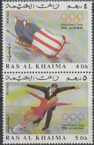 Ras al Khaima Mi.Nr. Zdr.212+13A Olympia 1968 Grenoble, Zweierbob, Paarlauf