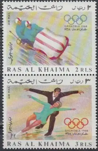 Ras al Khaima Mi.Nr. Zdr.215+16A Olympia 1968 Grenoble, Zweierbob, Paarlauf