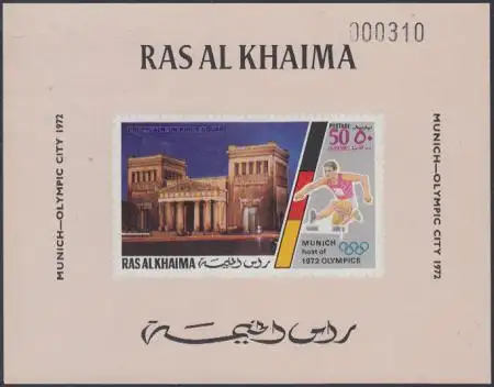 Ras al Khaima Mi.Nr. 724B(Block rosa) Olympia 1972 München, Propyläen (50)