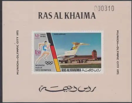 Ras al Khaima Mi.Nr. 726B(Block rosa) Olympia 1972 München, Flughafen Riem(1,50)