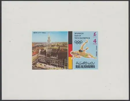 Ras al Khaima Mi.Nr. 729B(Block weiß) Olympia 1972 München, Rathaus Marienplatz 