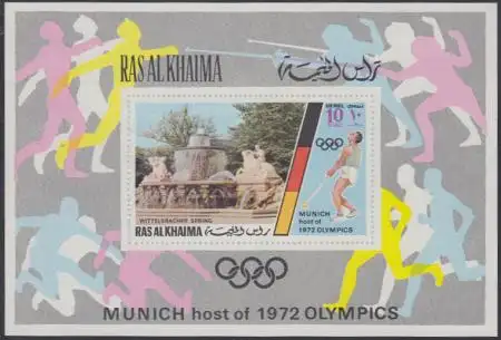 Ras al Khaima Mi.Nr. Block 129 Olympia 1972 München, Wittelsbacher Brunnen