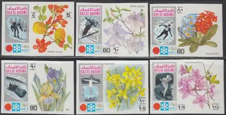 Ras al Khaima Mi.Nr. 607-12B Olympia 1972 Sapporo, Sport und Blumen (6 Werte)