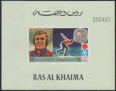 Ras al Khaima Mi.Nr. 736B(Block grün) Olympia 1972 Sapporo Sieger Schenk (1,25)