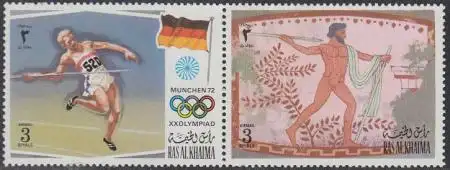 Ras al Khaima Mi.Nr. Zdr.803+02A Olympia 1972 Sport i.Neuzeit+Antike Speerwerfen