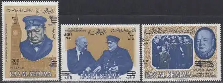 Ras al Khaima Mi.Nr. 86-88 Winston Churchill (MiNr.16 m.Roosevelt),m.Aufdr (3W.)