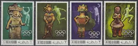 Ras al Khaima Mi.Nr. 259-62A Olympia 68 Mexiko, Skulpturen + Sportler (4 Werte)