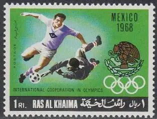 Ras al Khaima Mi.Nr. 312A Zusammenarb.f.Oly.Spiele, Fußball Mexiko 1968 (1)