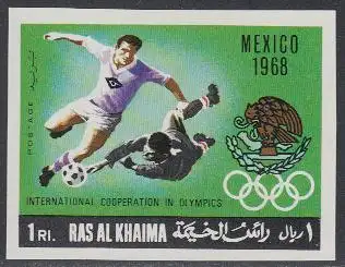 Ras al Khaima Mi.Nr. 312B Zusammenarb.f.Oly.Spiele, Fußball Mexiko 1968 (1)