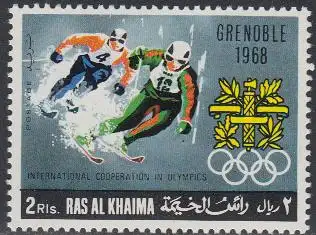 Ras al Khaima Mi.Nr. 313A Zusammenarb.f.Oly.Spiele, Ski alpin, Grenoble 1968 (2)