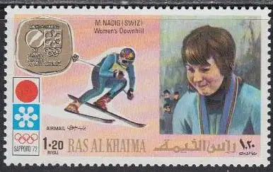 Ras al Khaima Mi.Nr. 735A Olympia 1972 Sapporo, Siegerin Nadig, Abfahrt (1,20)