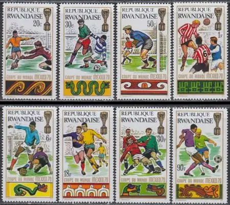 Ruanda Mi.Nr. 384-91A Fußball-WM 1970, Spielszenen (8 Werte)