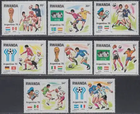 Ruanda Mi.Nr. 944-51 Fußball-WM 1978 Argentinien, Spielpaarungen (8 Werte)