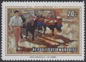 Ruanda Mi.Nr. 359A 50Jahre ILO, Farmer mit Ochsengespann (20)