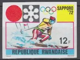 Ruanda Mi.Nr. 484B Olympiade 1972 Sapporo, Ski alpin, ungez. (12)