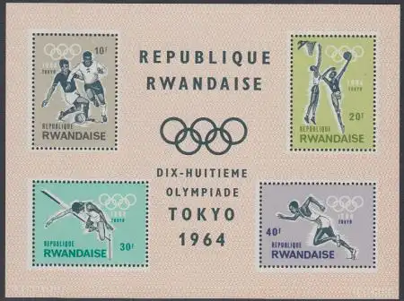 Ruanda Mi.Nr. Block 2A Olympiade 1964 Tokio Fußball Basketball Hochsprung Sprint