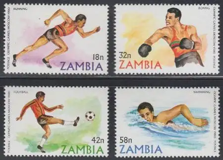 Sambia Mi.Nr. 225-28 Olympische Sommerspiele Moskau (4 Werte)