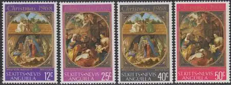 St.Kitts-Nevis-Anguilla Mi.Nr. 184-87 Weihnachten Gemälde Rubens+Botticelli (4W)