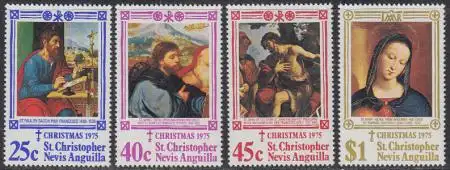 St.Christopher-Nevis-Anguilla Mi.Nr. 305-08 Weihnachten 1975, Gemälde (4 Werte)