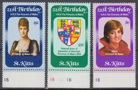 St. Kitts Mi.Nr. 84-86 21.Geb. Prinzessin Diana (3 Werte)