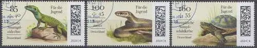 D,Bund Mi.Nr. 3844-3846 Jugend 2024 Reptilien (3 Werte)