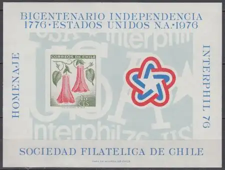 Chile Mi.Nr. Gedenkblatt 642 Freim. Nationalblume - 200J.Unabhängigkeit der USA 