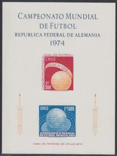 Chile Mi.Nr. Gedenkblatt 804-05 Fußball WM 1974 in Deutschland 