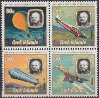 Cook-Inseln Mi.Nr. Zdr.611-14 Rowland Hill, Ballon-Junkers F13-Zeppelin-Concorde